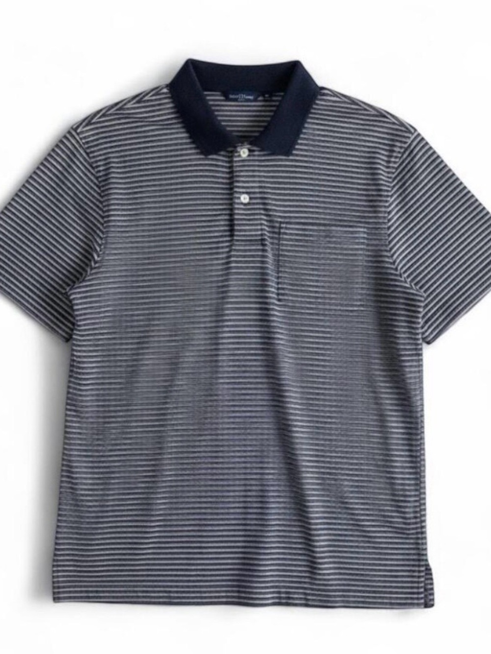 Puritan Vintage Gray Blue Striped Polo Shirt Mens Medium